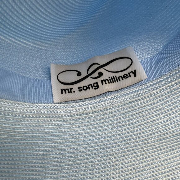 Mr. Song Millinery Women\'s Hat Light Blue Rhinestones Woven Church Derby Vintage main image 5